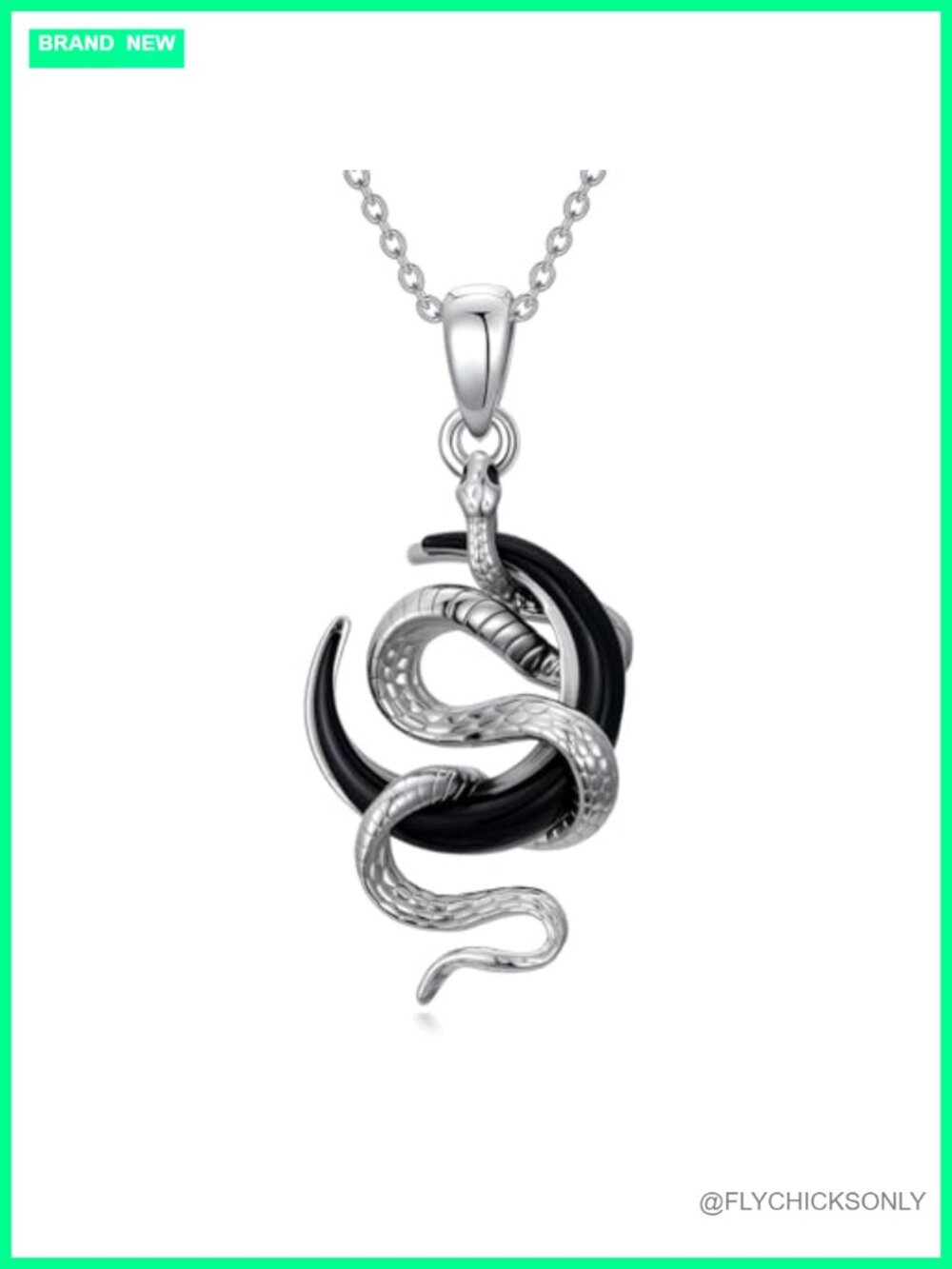 Natural Black Onyx Moon Snake Necklace 925 Sterling Silver Pendant Gift